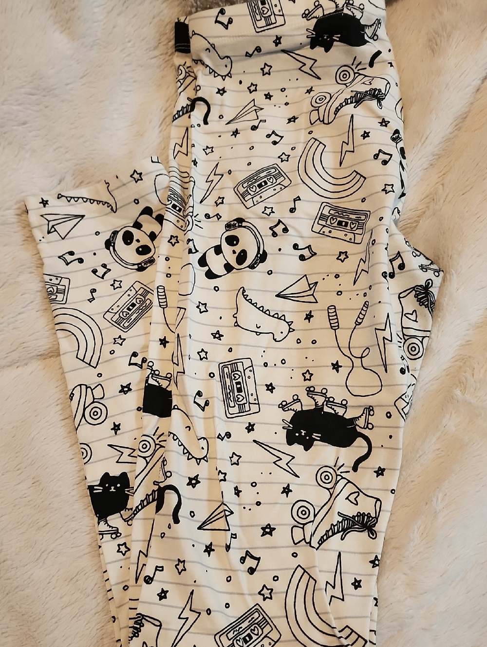 Black & White Musical Print Leggings Size XL